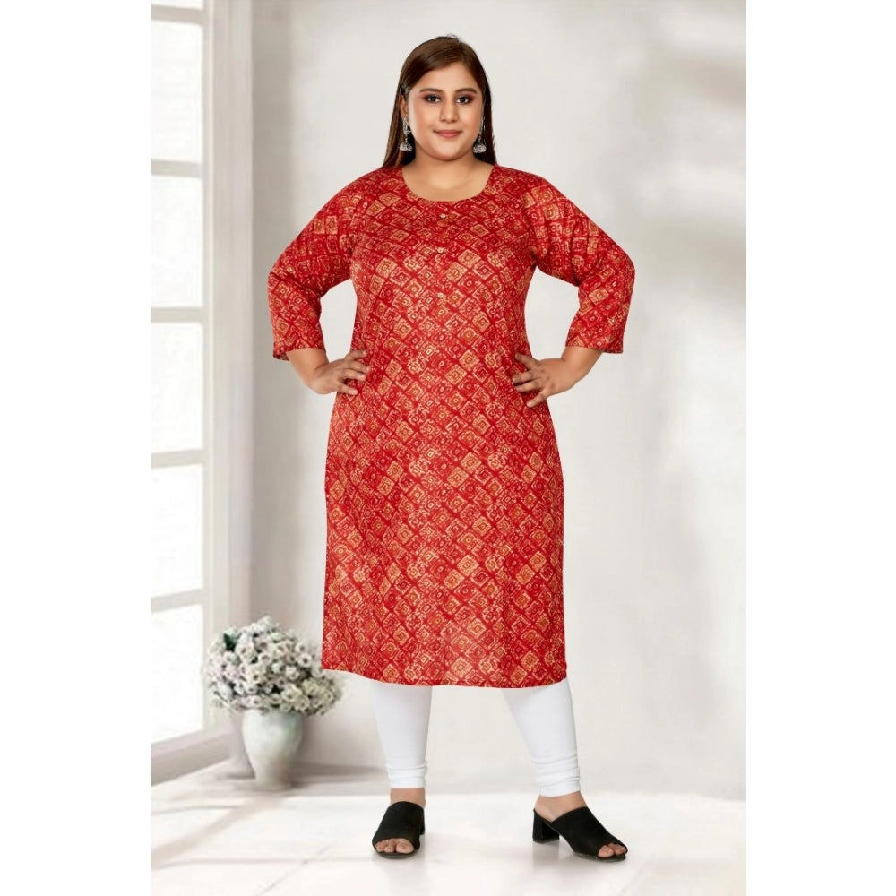Amfyn Women's Casual 3/4th Sleeve Golden Foil Printed Capsule Cotton Straight Kurti (Red)