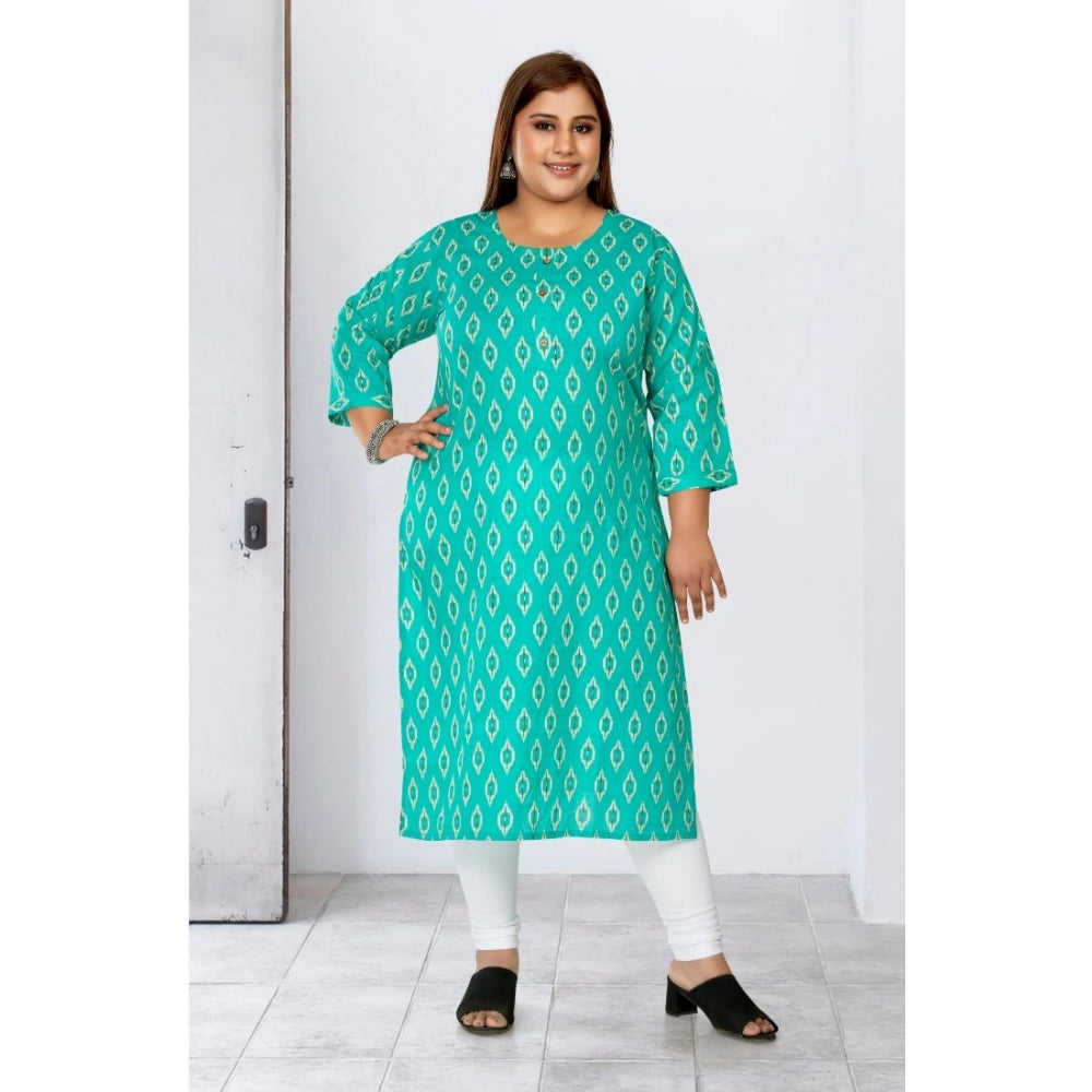 Amfyn Women's Casual 3/4th Sleeve Ikkat Printed Pure Cotton Straight Kurti (Turquoise)