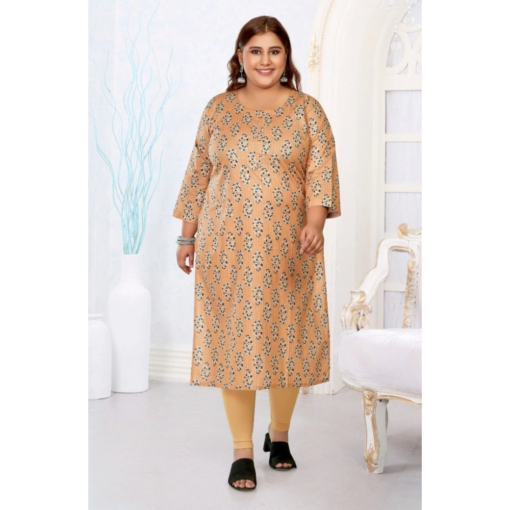 Amfyn Women's Casual 3/4th Sleeve Golden Foil Printed Pure Cotton Straight Kurti (Light Orange)