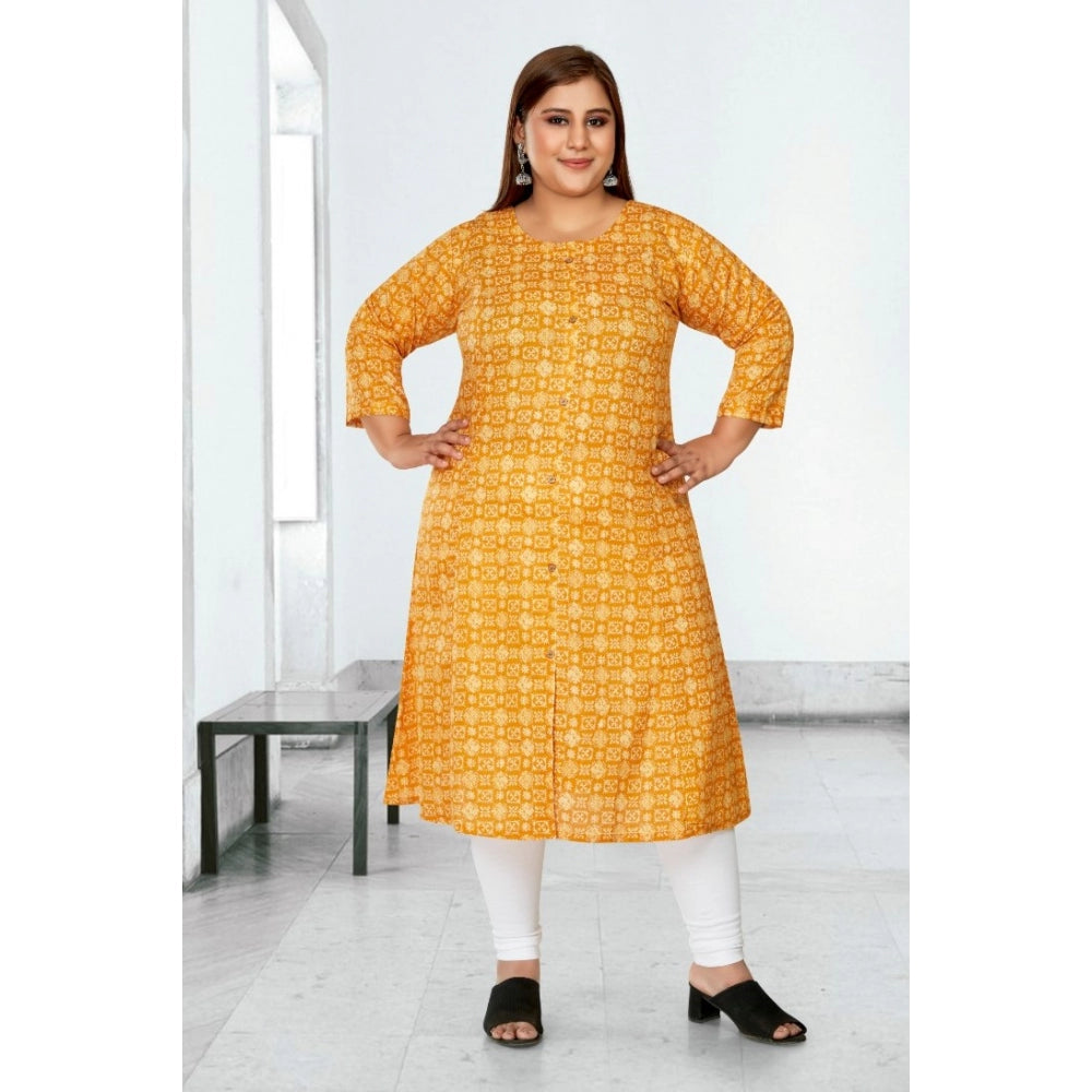 Amfyn Women's Casual 3/4th Sleeve Regular Printed Pure Cotton Prince Cut A-Line Kurti (Yellow)