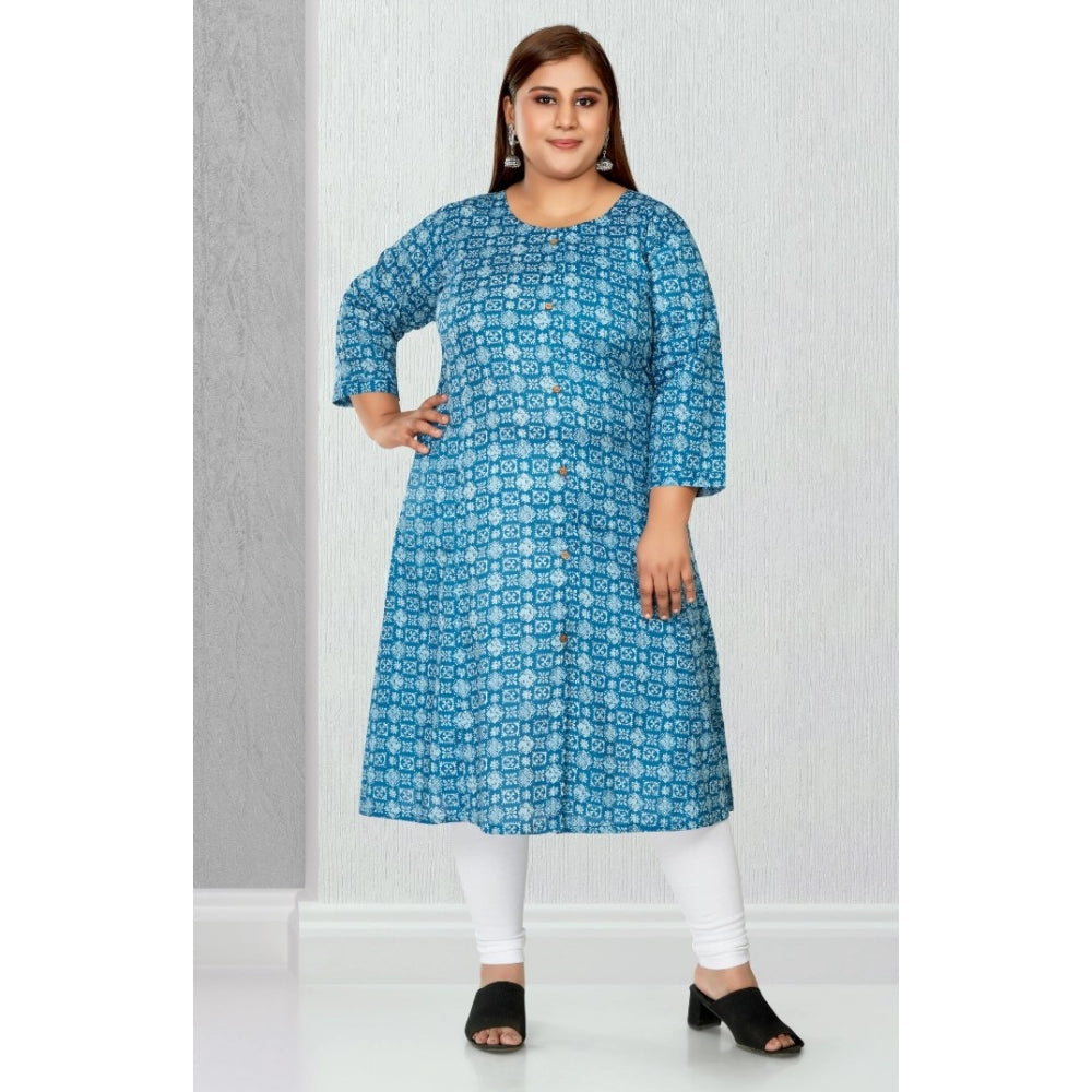 Amfyn Women's Casual 3/4th Sleeve Regular Printed Pure Cotton Prince Cut A-Line Kurti (Blue)