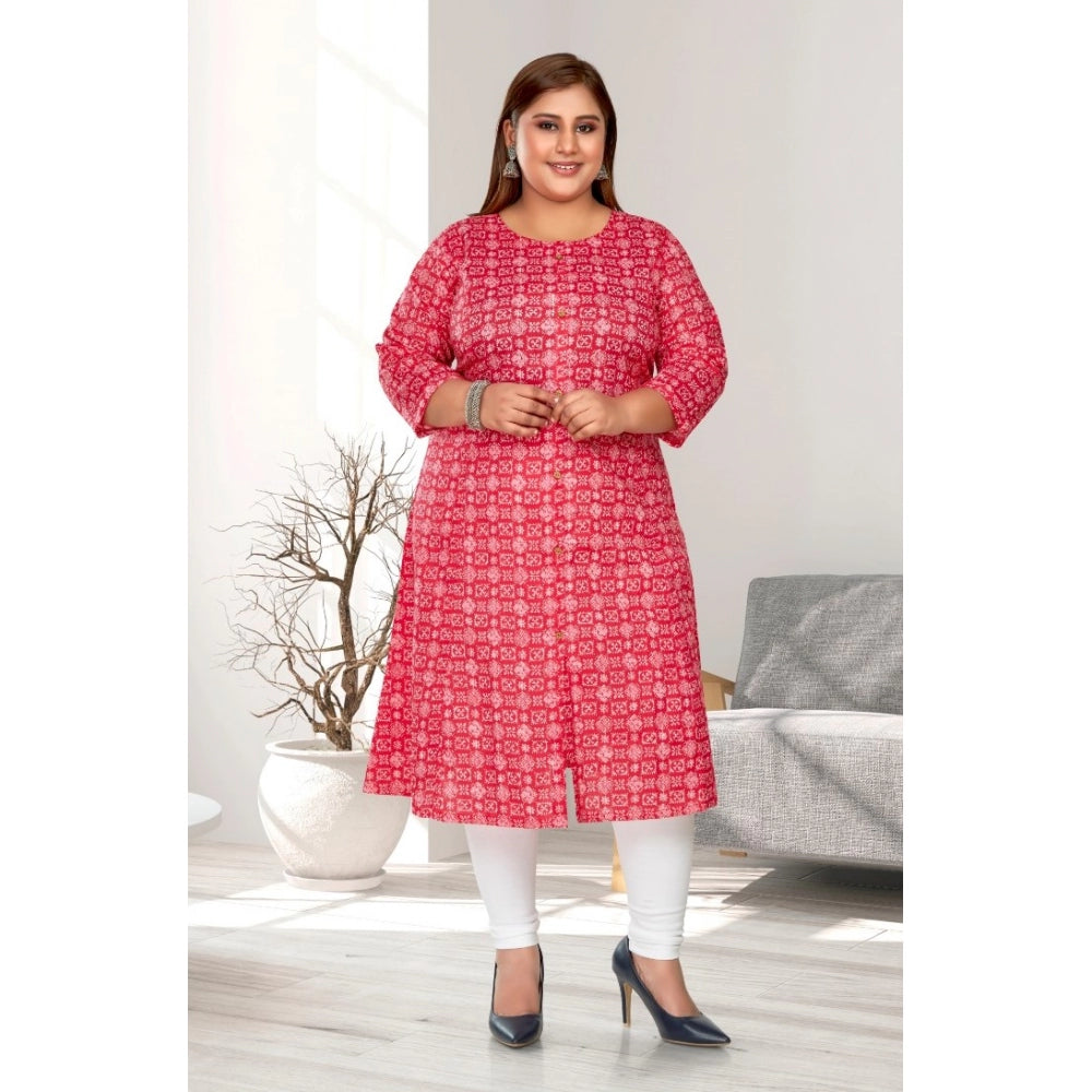 Amfyn Women's Casual 3/4th Sleeve Regular Printed Pure Cotton Prince Cut A-Line Kurti (Pink)
