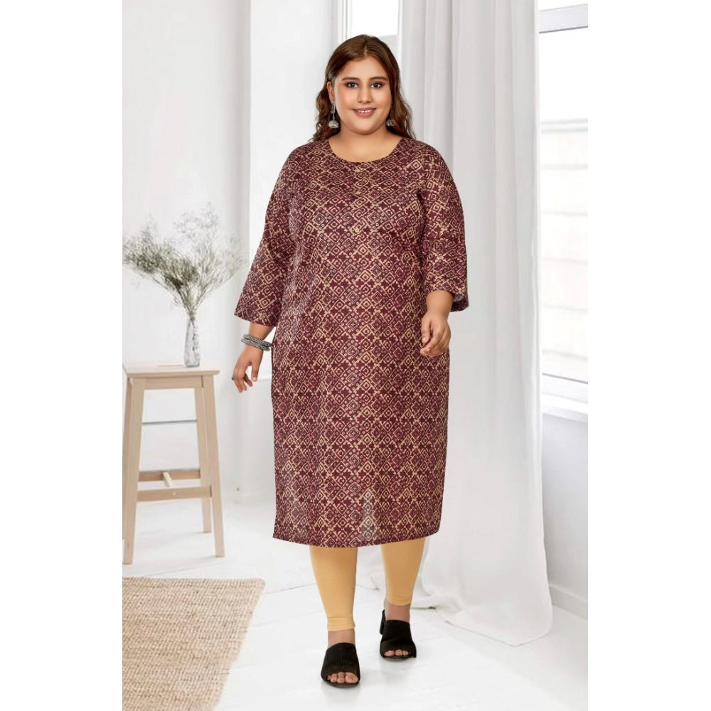 Amfyn Women's Casual 3/4th Sleeve Golden Foil Printed Capsule Cotton Straight Kurti (Maroon)