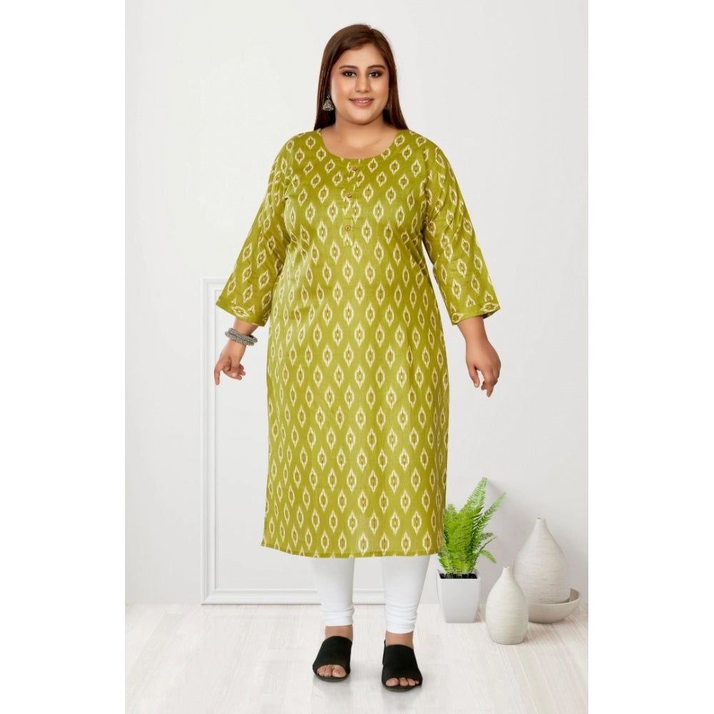 Amfyn Women's Casual 3/4th Sleeve Ikkat Printed Pure Cotton Straight Kurti (Pista Green)