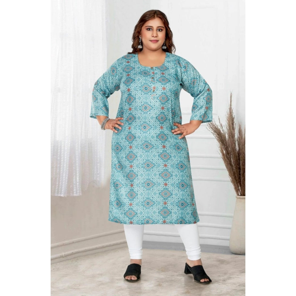 Amfyn Women's Casual 3/4th Sleeve Golden Foil Printed Rayon Straight Kurti (Blue)