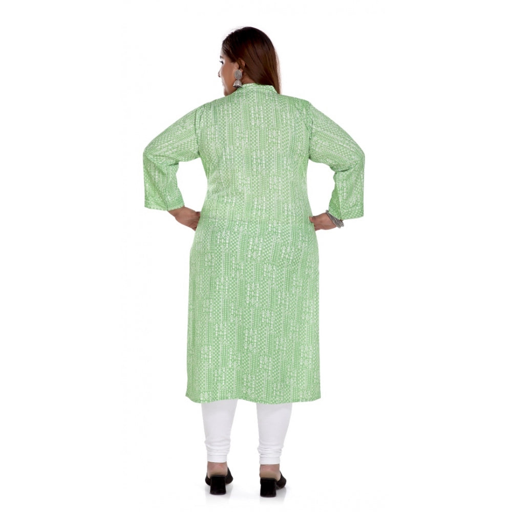 Amfyn Women's Casual 3/4th Sleeve Imported Synthetic Full printed Straight Kurti (Pista Green)