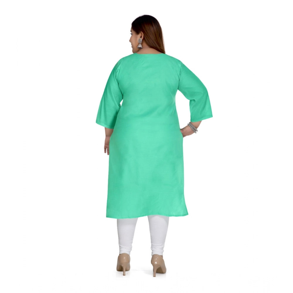 Amfyn Women's Casual 3/4th Sleeve Rayon Mirror Embroidered Straight Kurti (Green)