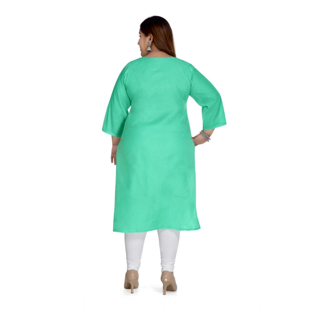 Amfyn Women's Casual 3/4th Sleeve Rayon Mirror Embroidered Straight Kurti (Green)