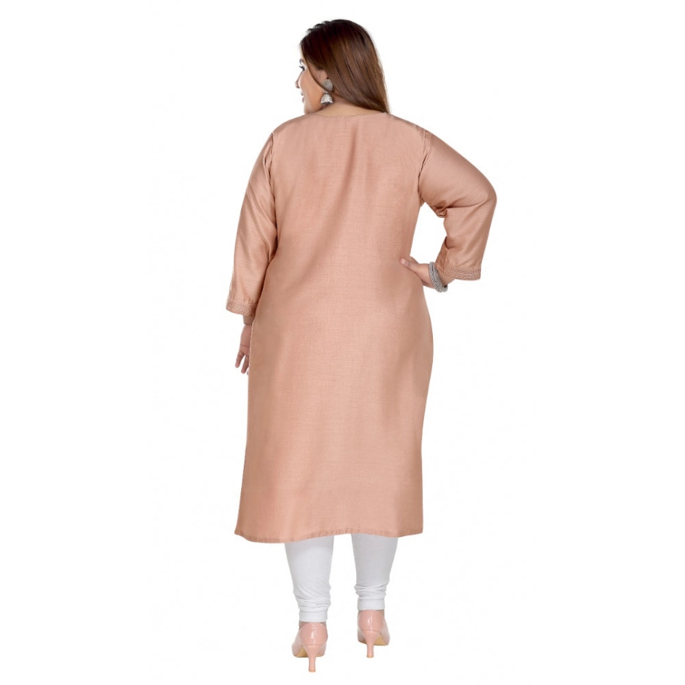 Amfyn Women's Casual 3/4th Sleeve Imported Fabric Self Embroidered Straight Kurti With Lining (Coral Pink)