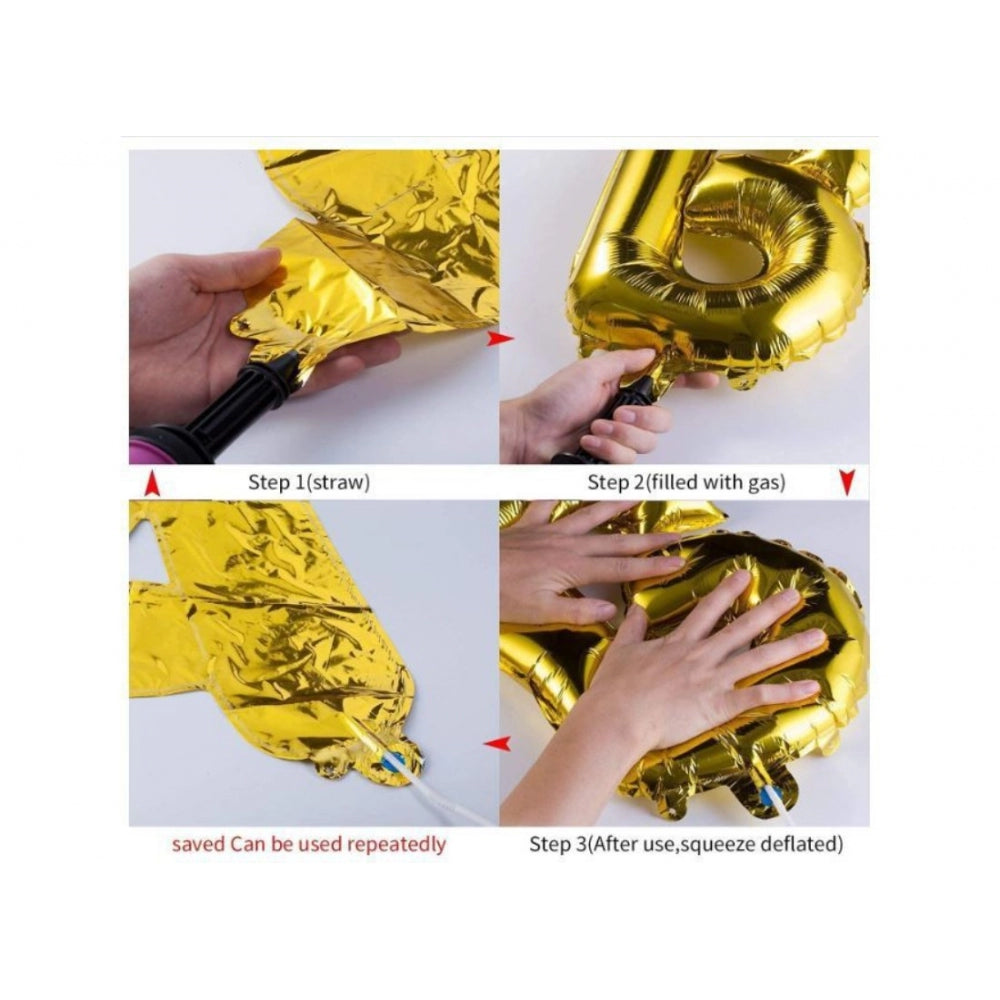 Fashion Red And Golden Happy Anniversary Decorations Set Of Metallic Balloons (Multicolor)