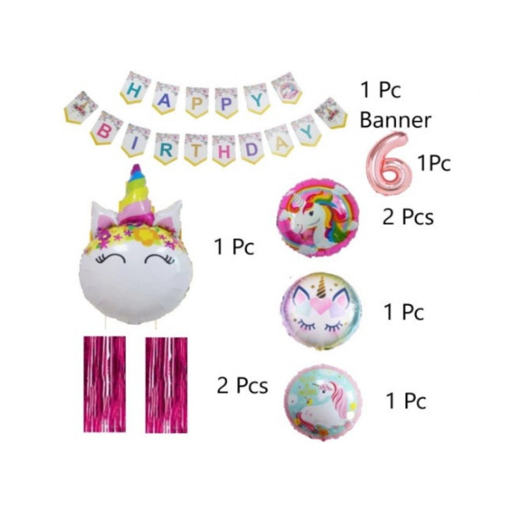 Amfyn 6Th Happy Birthday Decoration Combo With Unicorn Foil Balloon (Pink)
