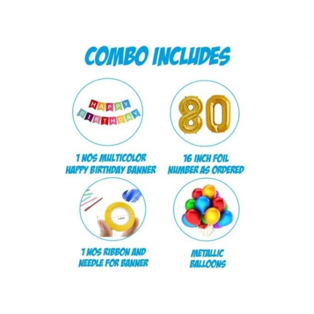 Amfyn 25Th Happy Birthday Decoration Combo With Multi Color Banner (Golden)