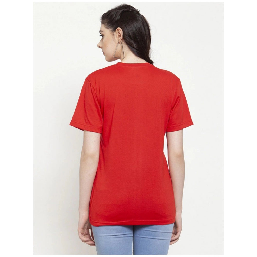 Amfyn Women's Cotton Blend Good Vibe Only Printed T-Shirt (Red)