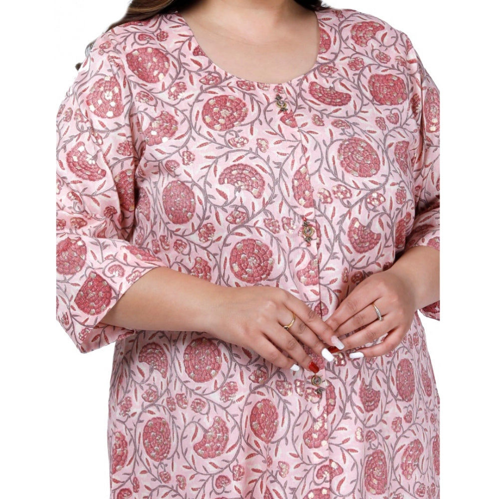 Amfyn Women's Office wear Golden Foil Capsule A-Line Kurti (Light Pink)