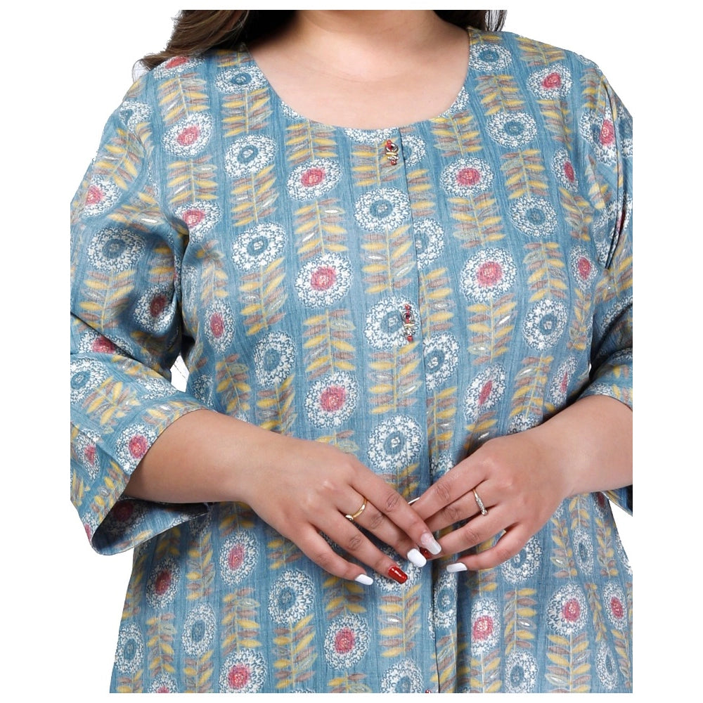 Amfyn Women's Office wear Golden Foil Capsule A-Line Kurti (Light Blue)
