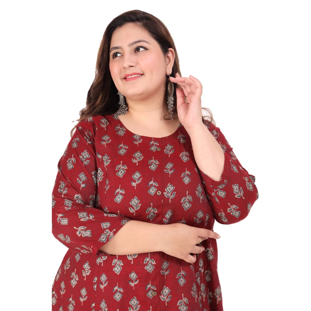 Amfyn Women's Office wear Floral Printed Capsule Princess Cut Kurti (Maroon)