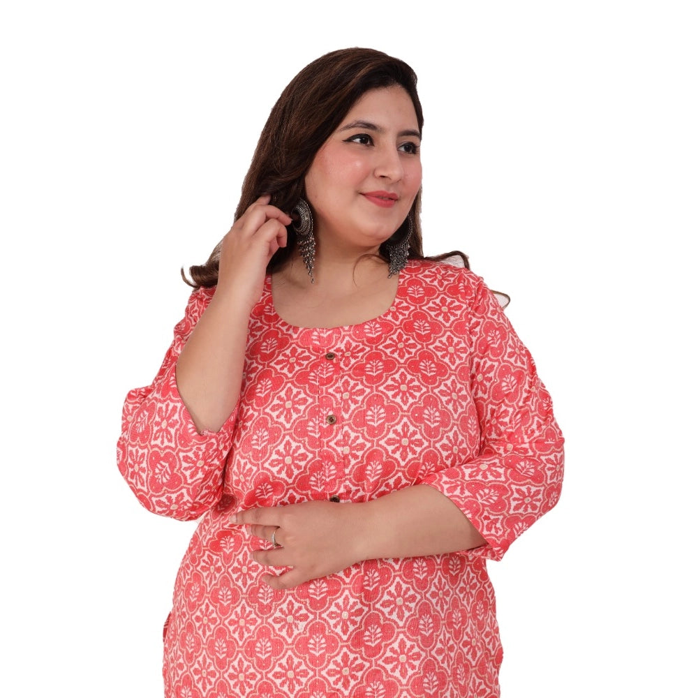 Amfyn Women's Office wear Designer Printed Capsule Straight Kurti (Pink)