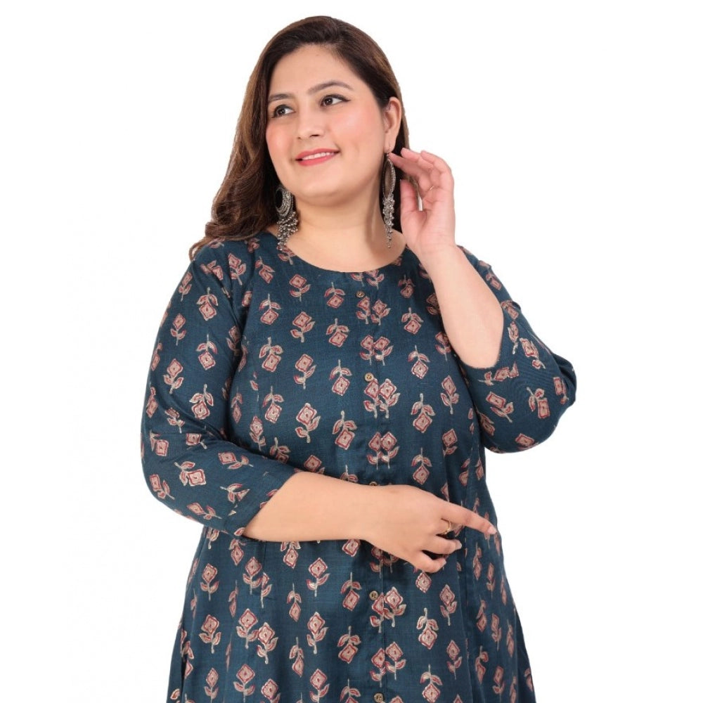 Amfyn Women's Office wear Floral Printed Capsule Princess Cut Kurti (Green)