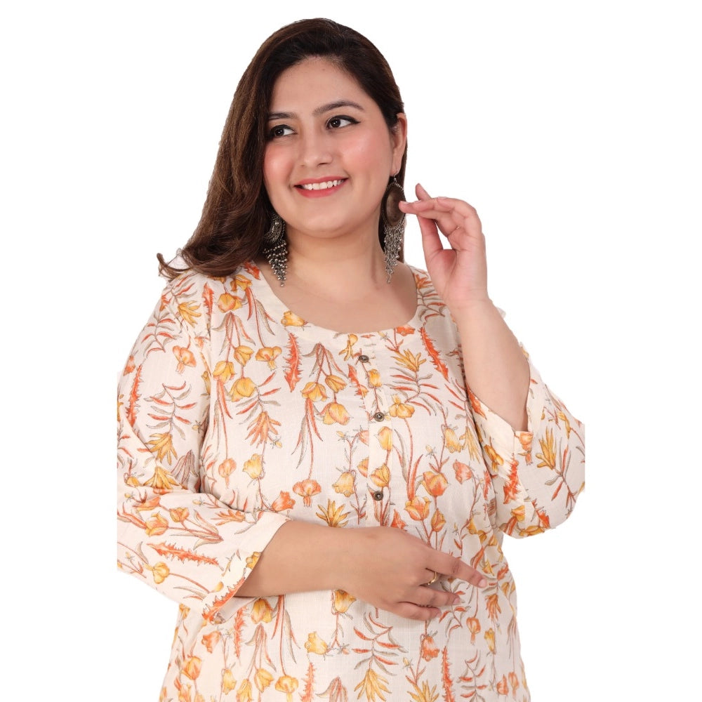 Amfyn Women's Office wear Floral Printed Capsule Straight Kurti (Orange)