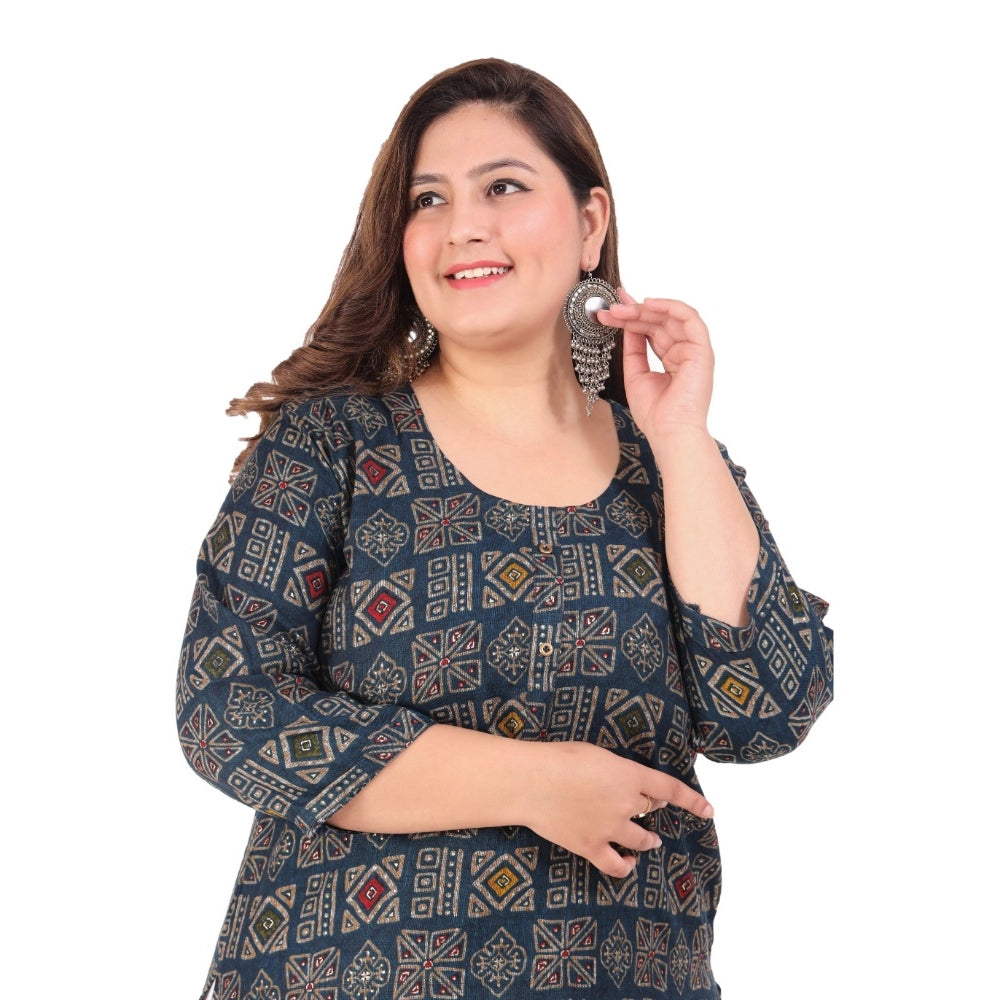 Amfyn Women's Office wear Designer Printed Capsule Straight Kurti (Dark Green)