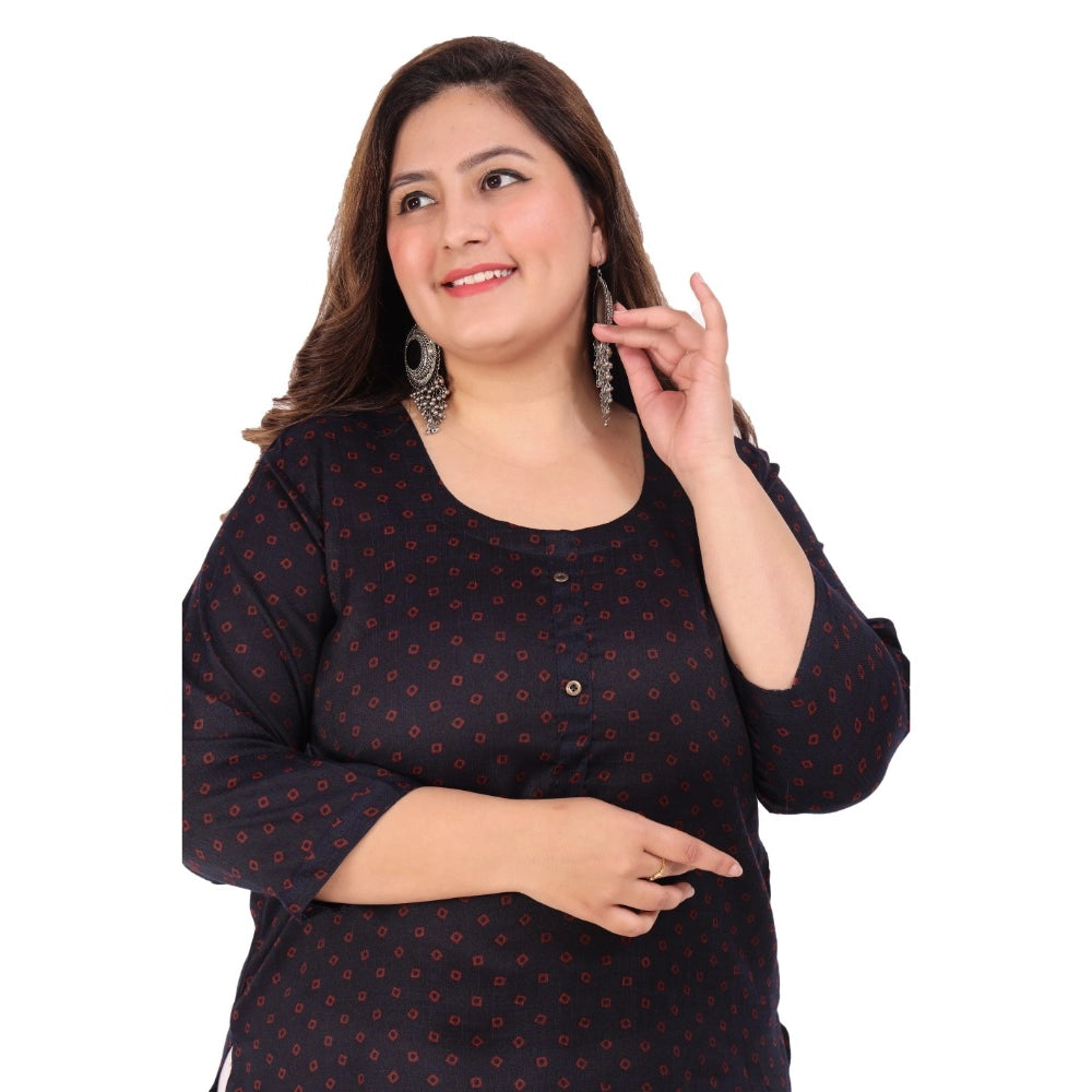 Amfyn Women's Office wear Bandhini Printed Capsule Straight Kurti (Navy Blue)
