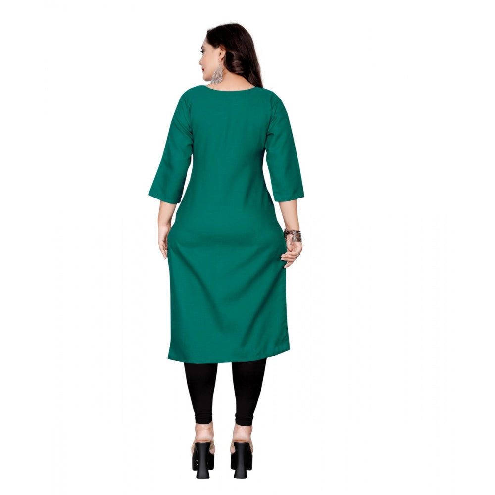 Amfyn Women's Cotton Solid Straight Kurti (Green)