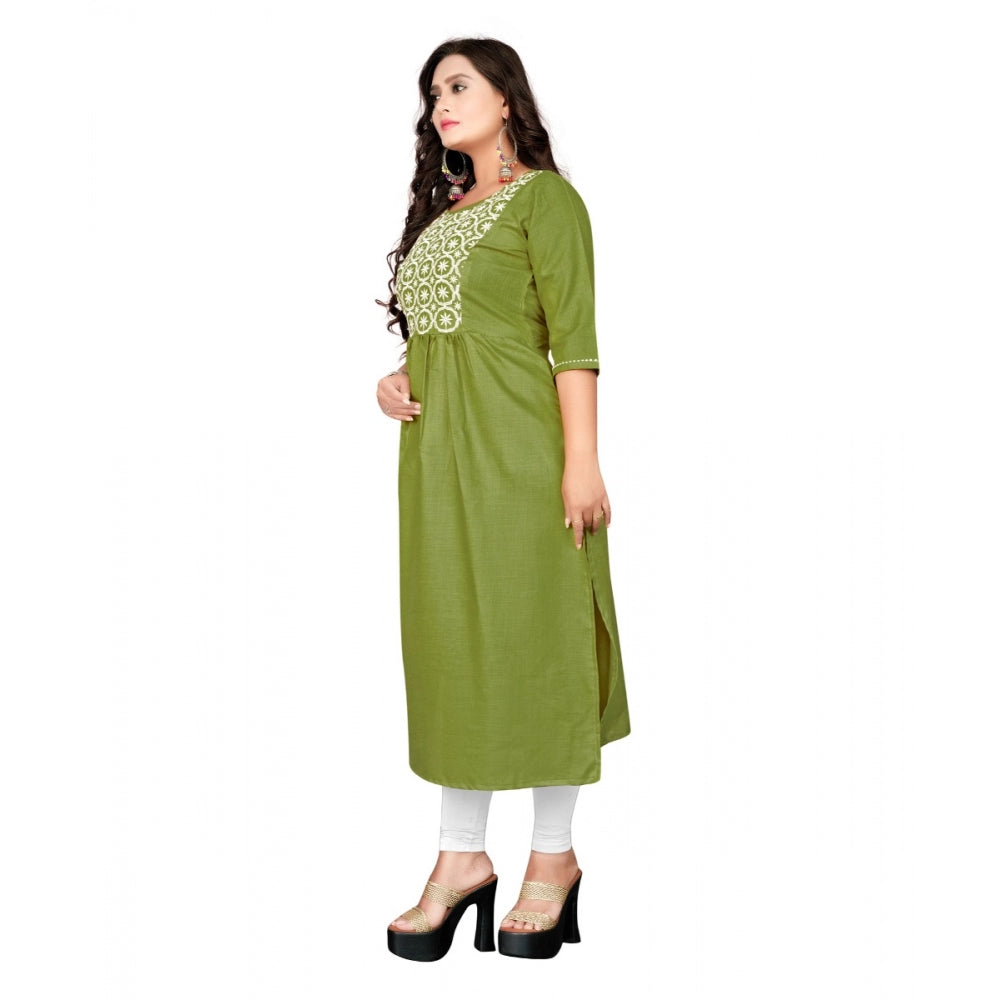 Amfyn Women's Cotton Embroidery Straight Kurti (Light Green)