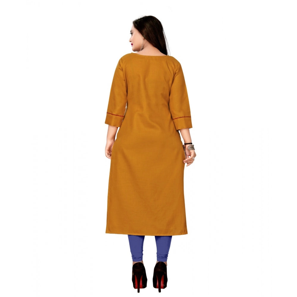 Amfyn Women's Cotton Embroidery Straight Kurti (Mustard Yellow)