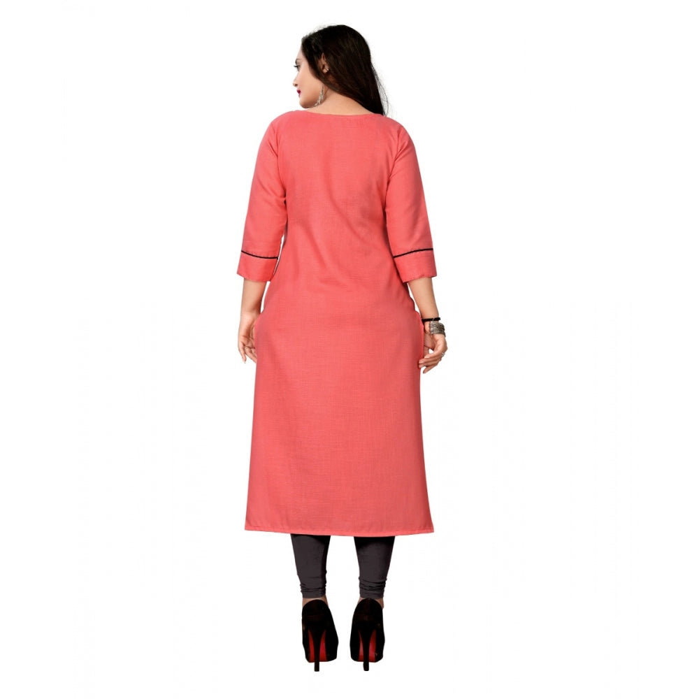 Amfyn Women's Cotton Embroidery Straight Kurti (Peach)