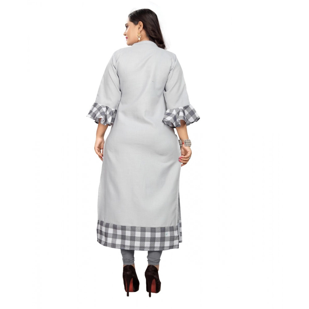 Amfyn Women's Cotton Digital Printed Straight Kurti (Ligth Grey)