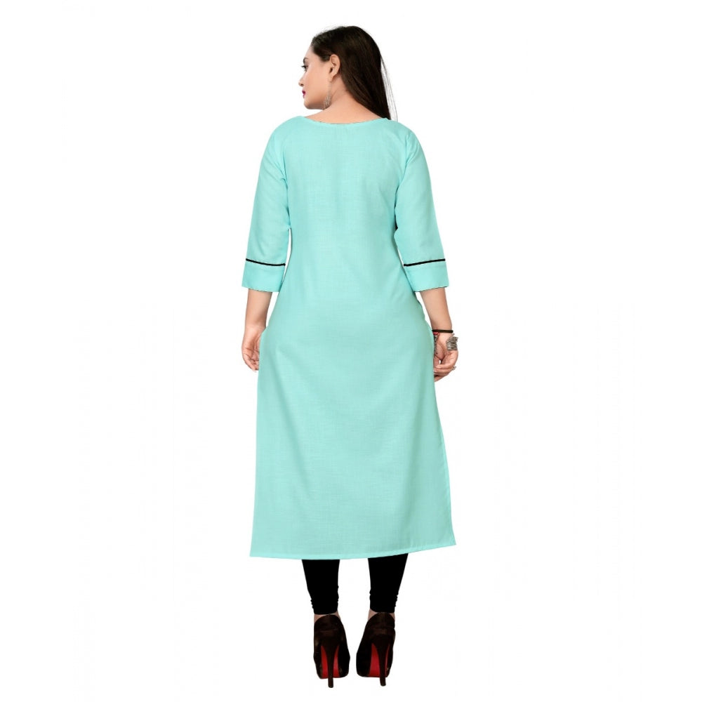 Amfyn Women's Cotton Embroidery Straight Kurti (Light Blue)