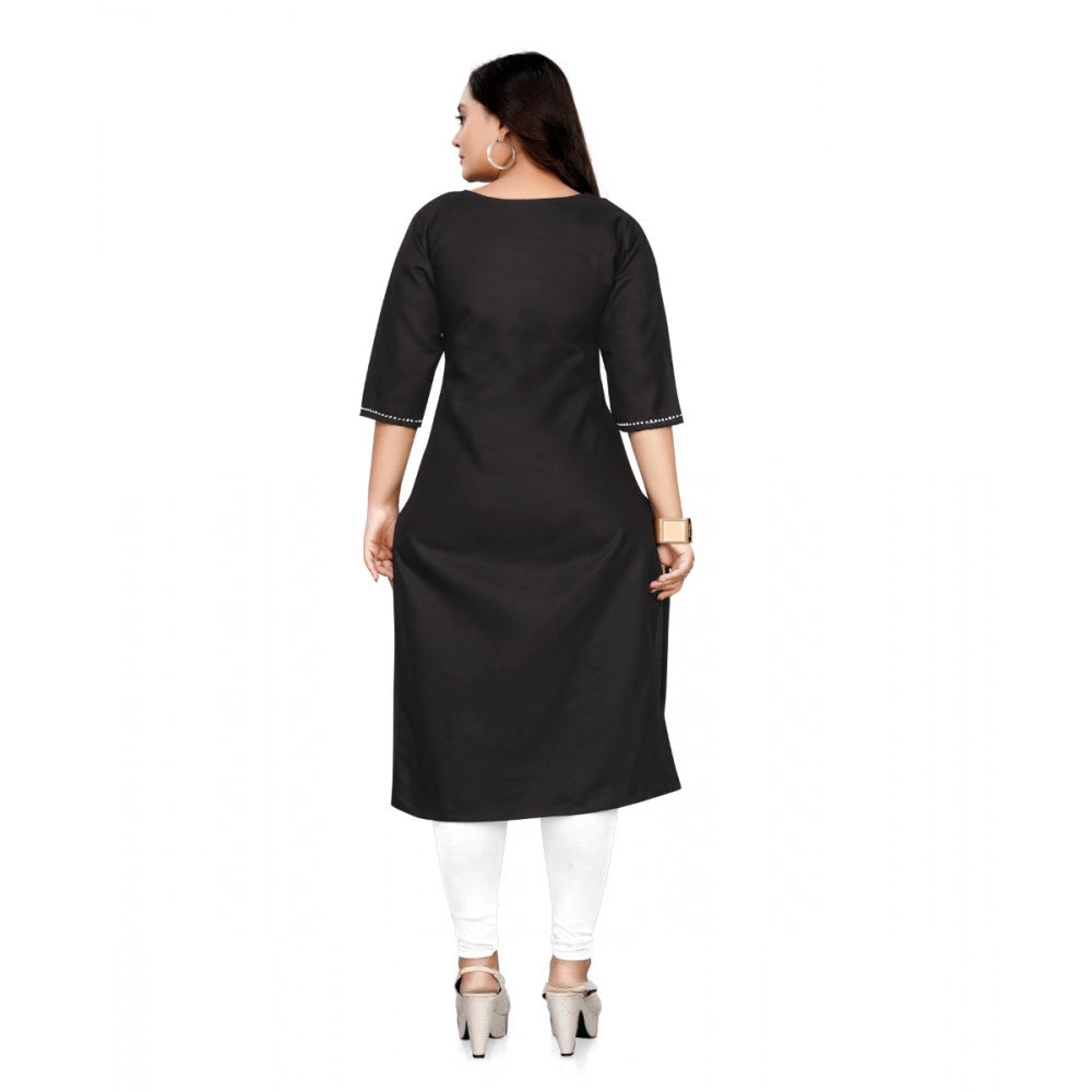Amfyn Women's Cotton Solid A-Line Kurti (Black)