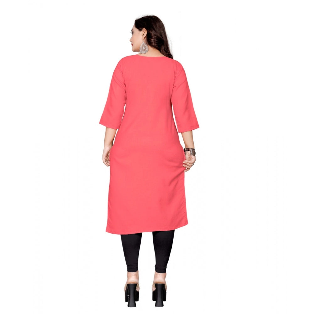 Amfyn Women's Cotton Solid Straight Kurti (Peach)
