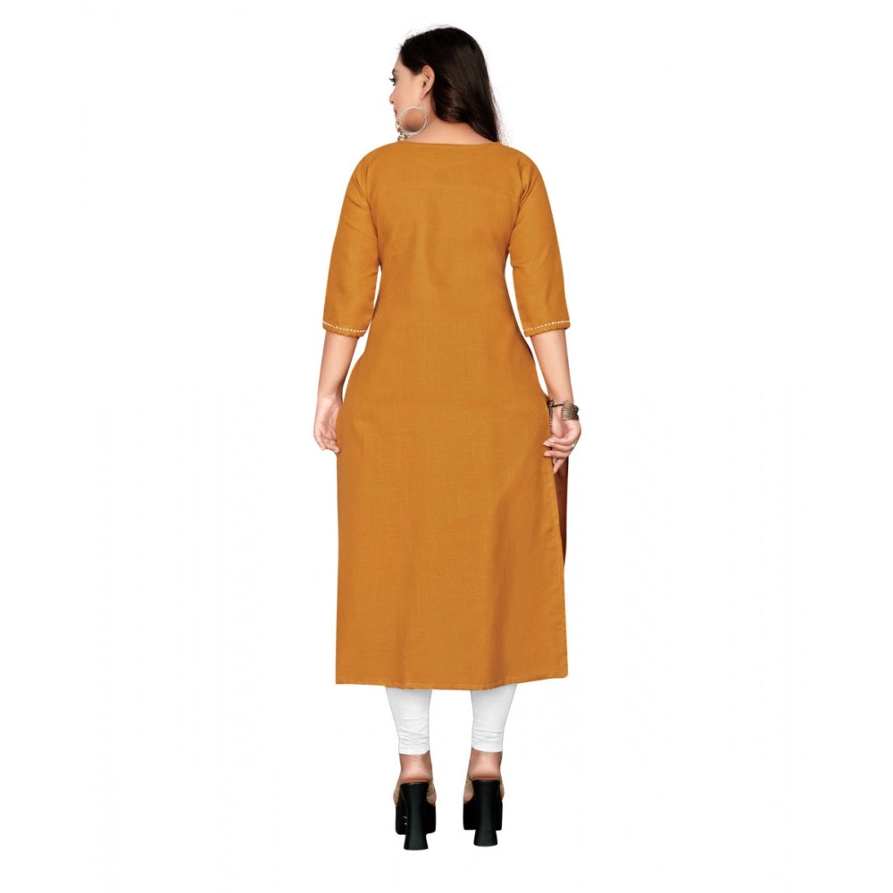 Amfyn Women's Cotton Embroidery Straight Kurti (Mustard Yellow)