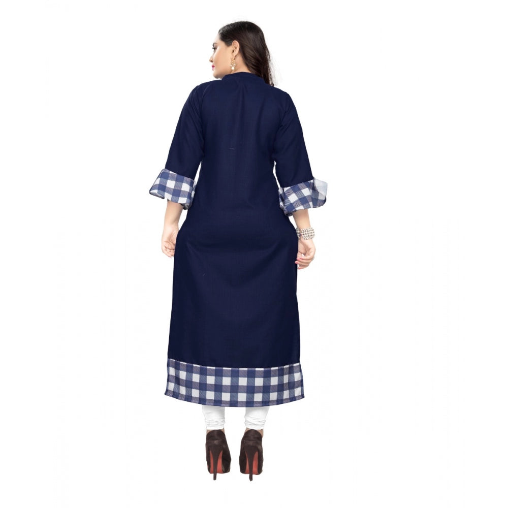 Amfyn Women's Cotton Digital Printed Straight Kurti (Navy Blue)