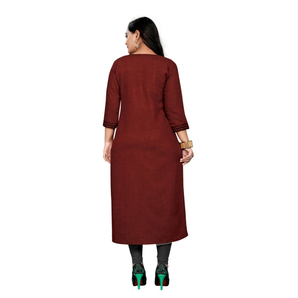 Amfyn Women's Cotton Embroidery Straight Kurti (Maroon)