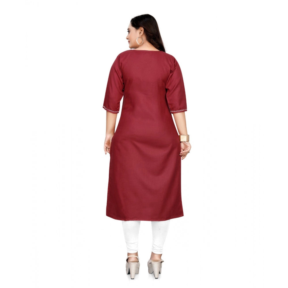 Amfyn Women's Cotton Solid A-Line Kurti (Maroon)