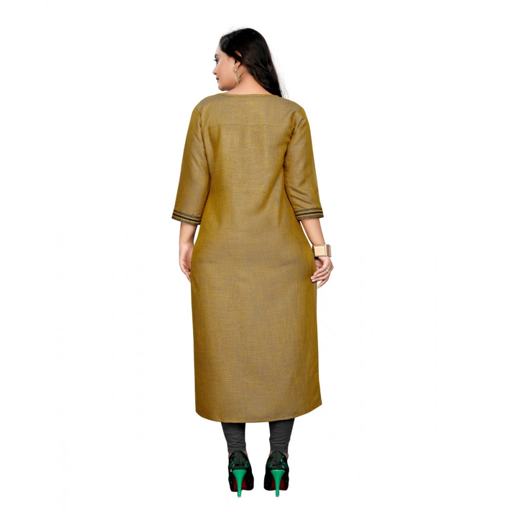 Amfyn Women's Cotton Embroidery Straight Kurti (Mustard Yellow)