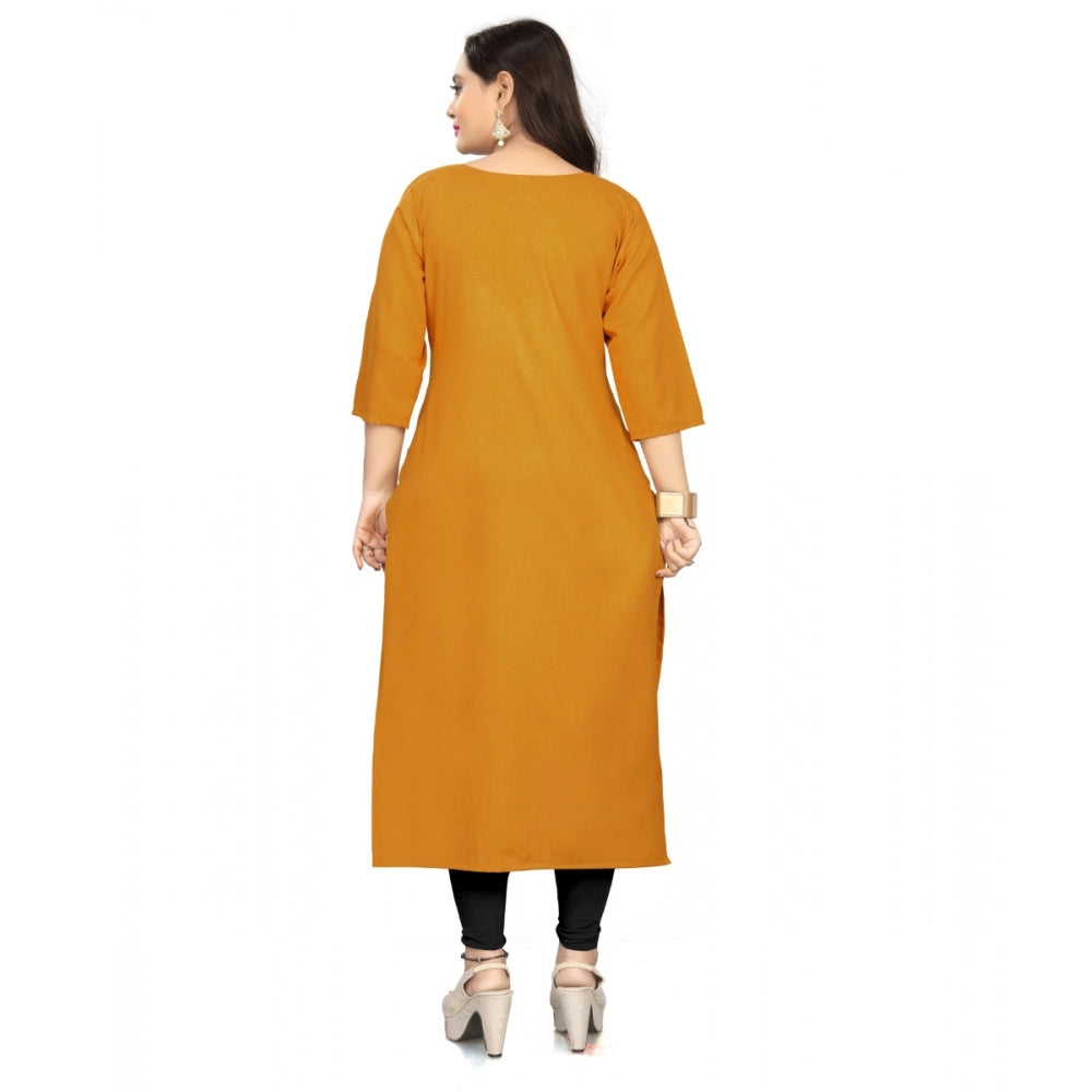 Amfyn Women's Cotton Solid A-Line Kurti (Mustard Yellow)