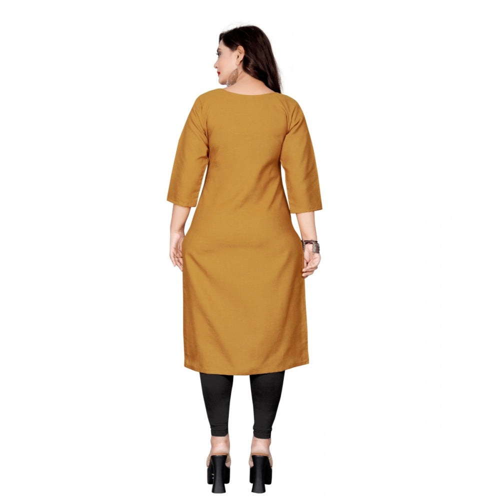 Amfyn Women's Cotton Solid Straight Kurti (Mustard Yellow)