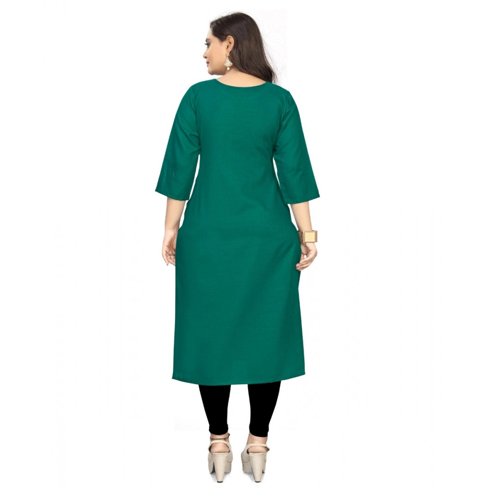 Amfyn Women's Cotton Solid A-Line Kurti (Green)