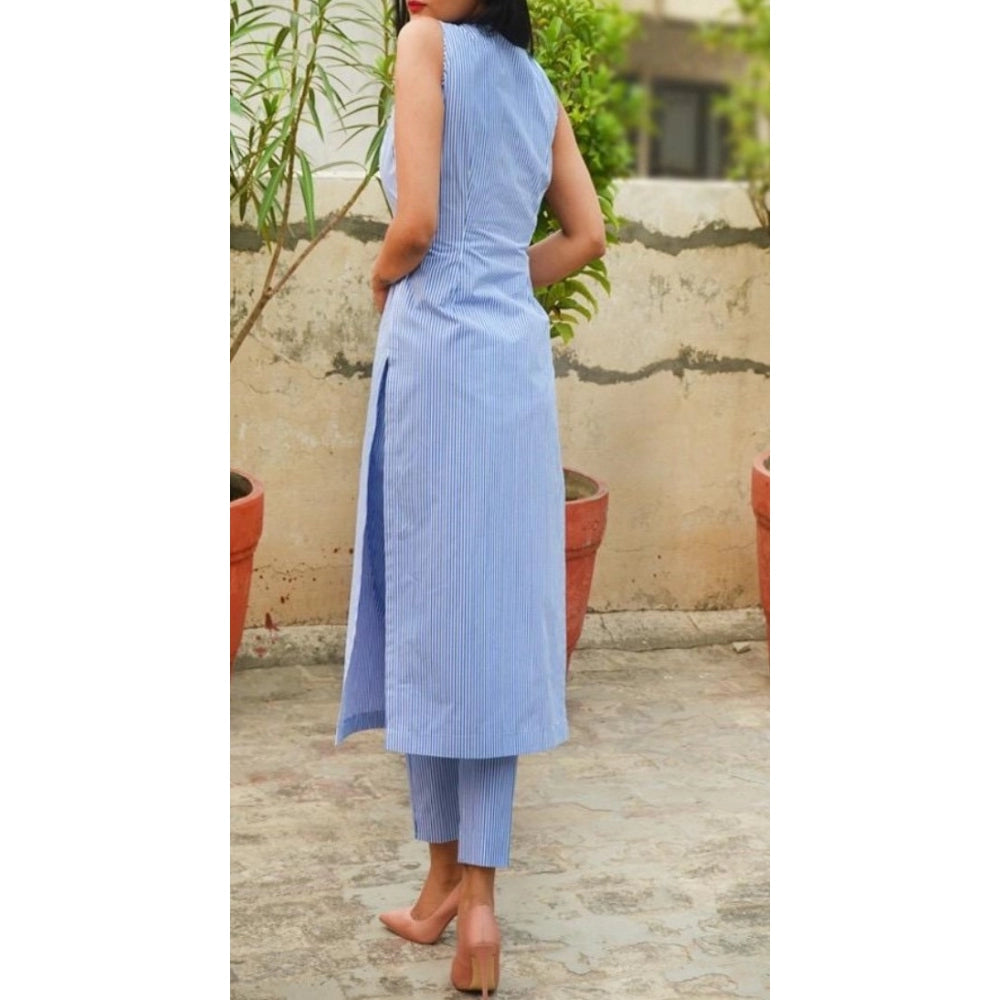 Amfyn Women's Printed Kurti With Bottom Set (Blue)