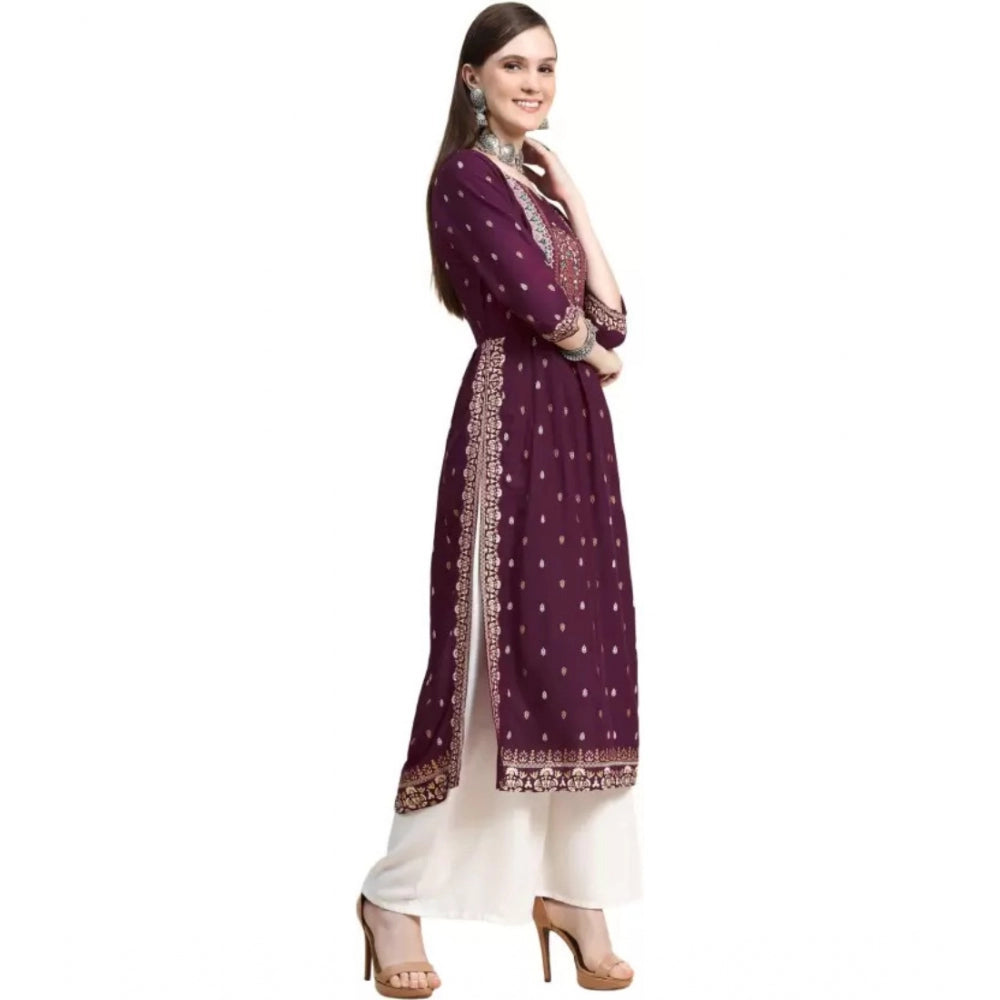 Amfyn Women's Printed Embroidery Kurti (Purple)