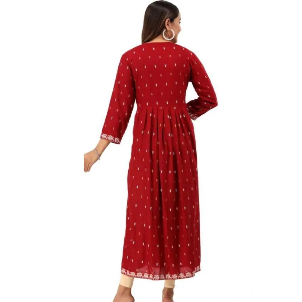 Amfyn Women's Printed Embroidery Kurti (Red)