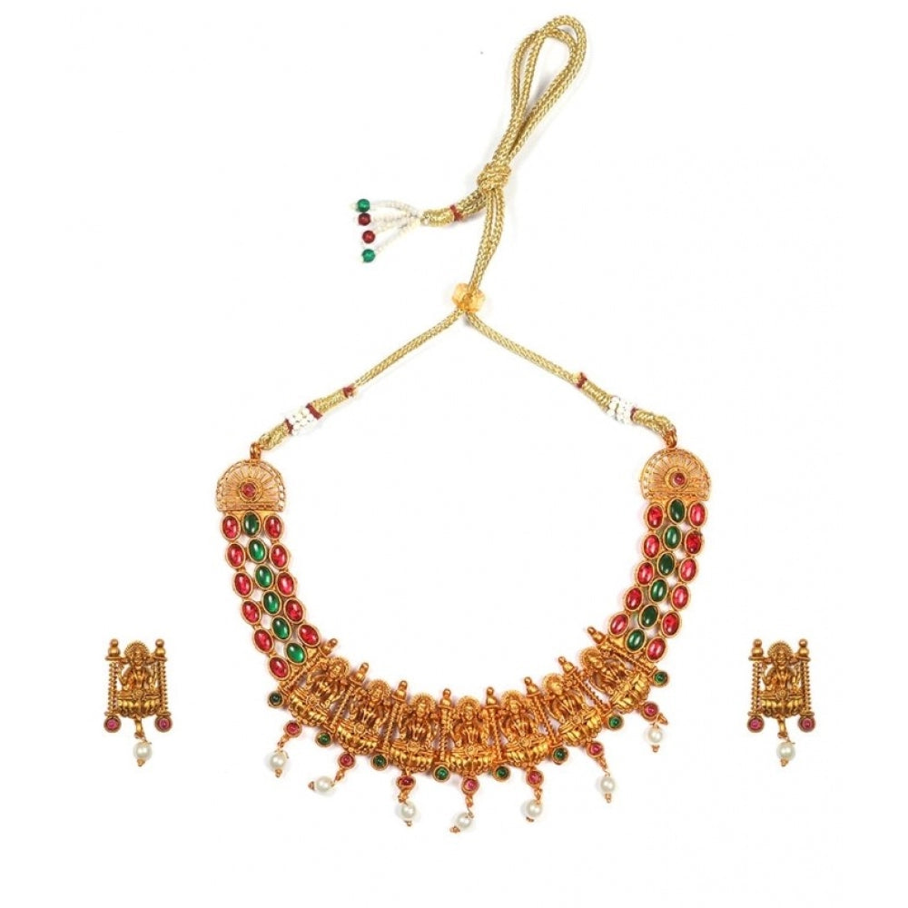 Fashion Women's Temple Necklace and Earrings Set in Gold Plating (Multi Color, Free Size)
