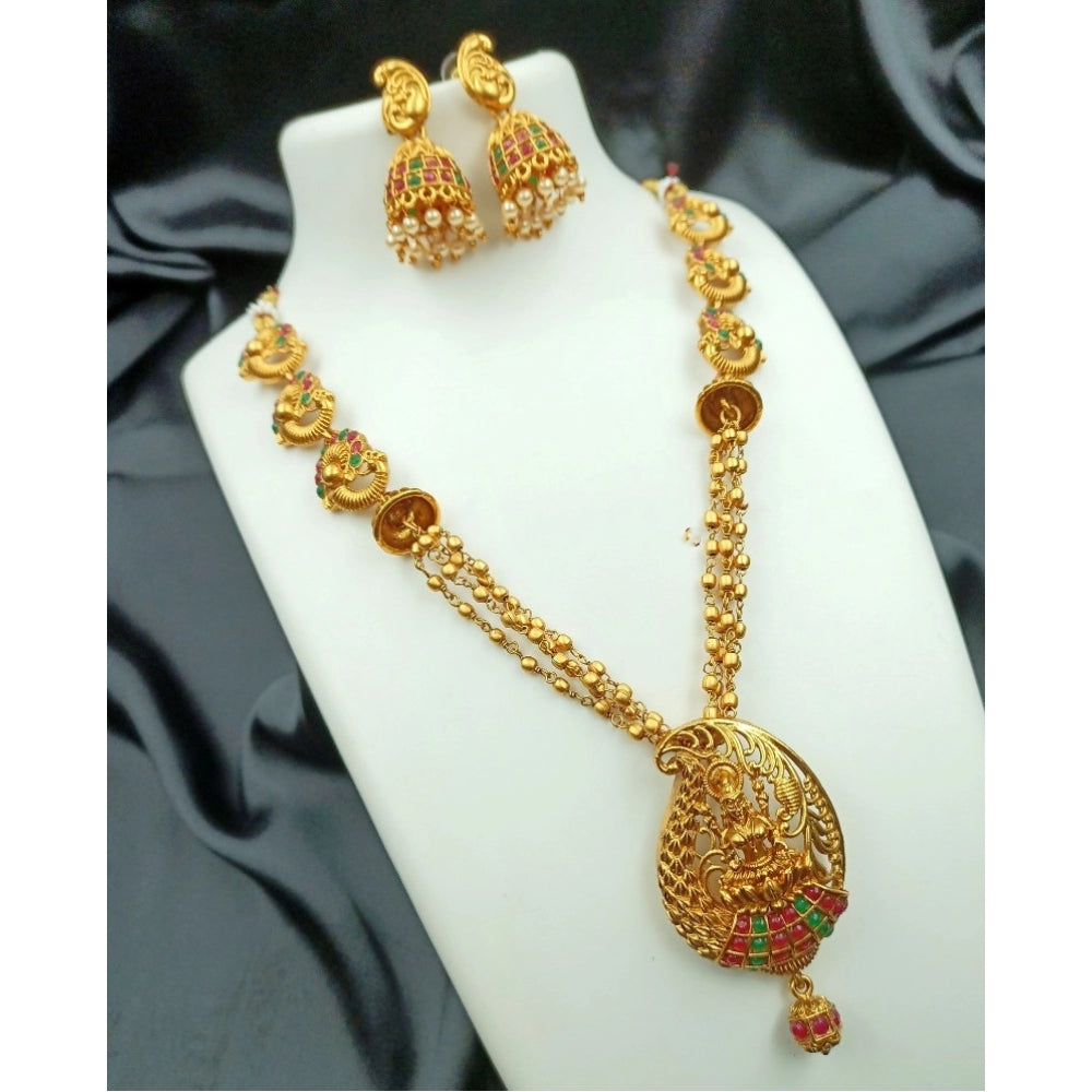 Amfyn Women's Traditional Temple Necklace and Earrings Set in Gold (Multi Color, Free Size)