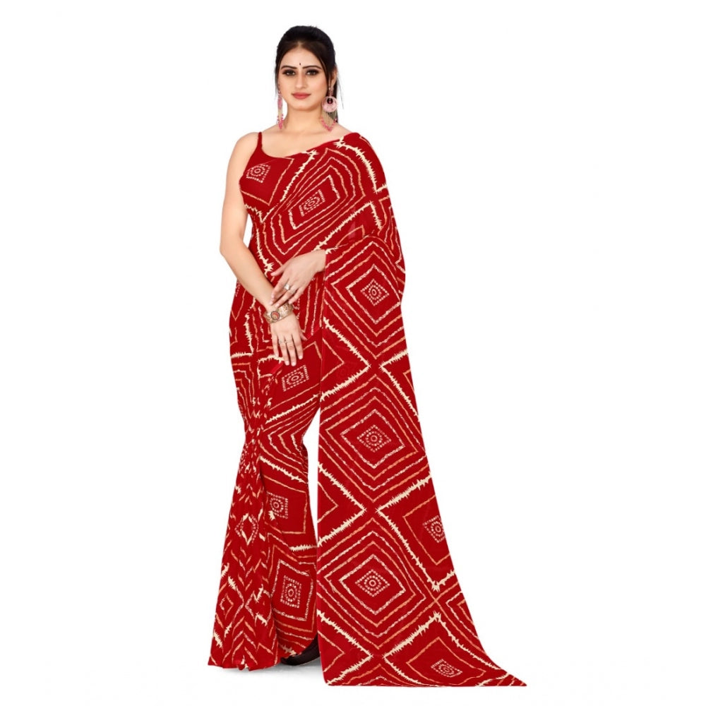 Amfyn Women's Poly Georgette Printed Saree Without Blouse (Red)