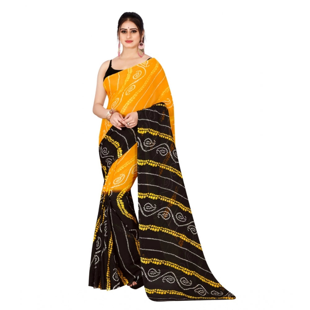 Amfyn Women's Poly Georgette Printed Saree Without Blouse (Yellow, Black)