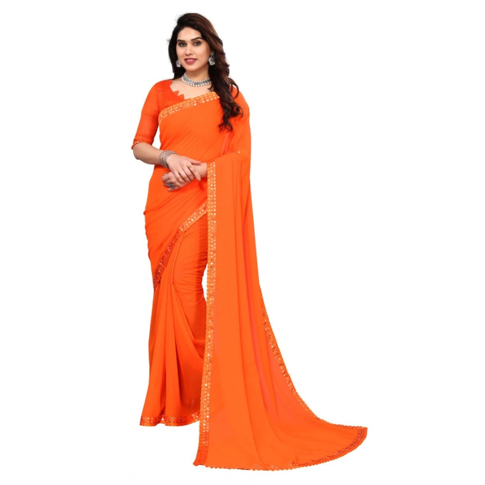 Amfyn Women's Embellished Dyed Printed Bollywood Georgette Saree With Blouse (Orange)
