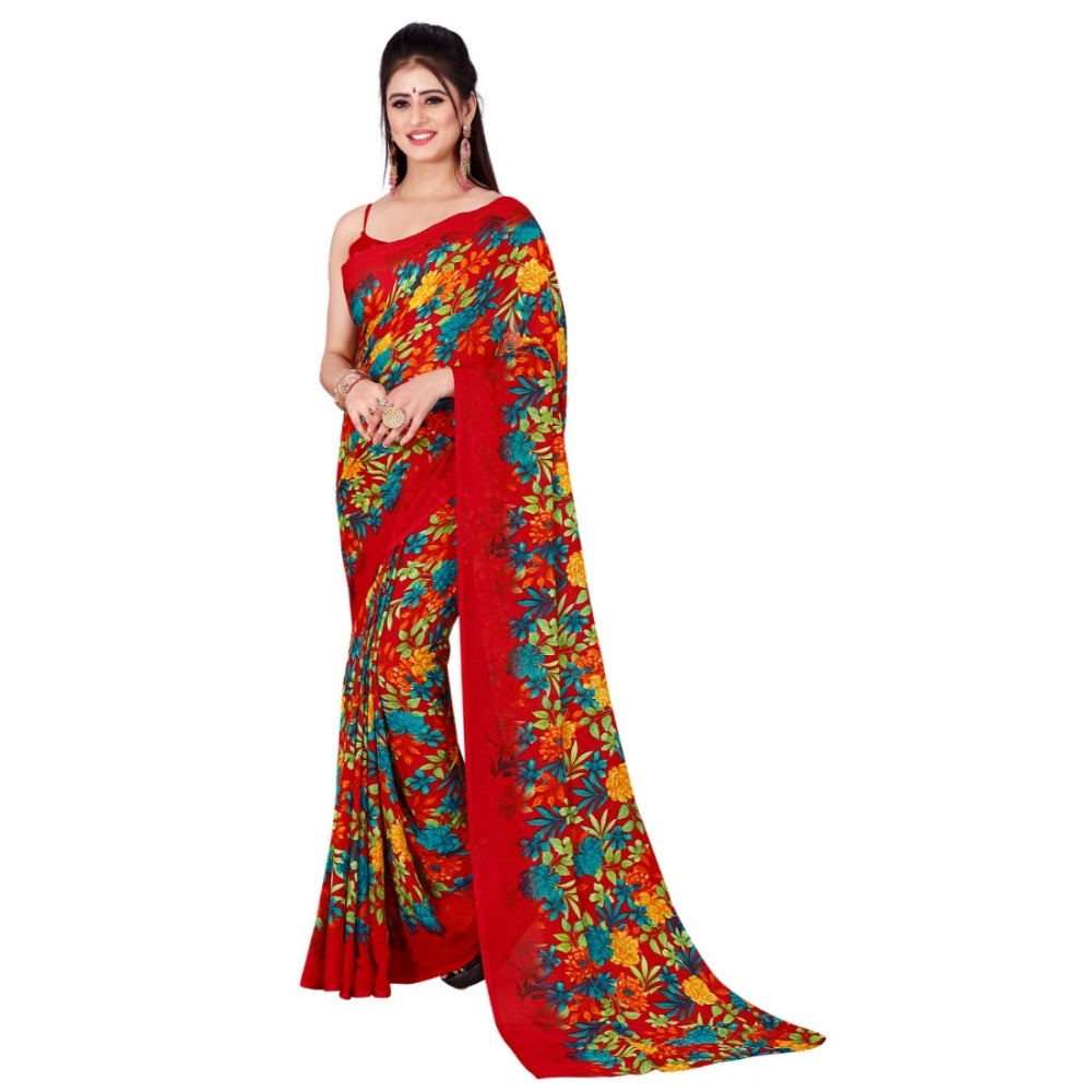 Amfyn Women's Poly Georgette Printed Saree Without Blouse (Multi Color)